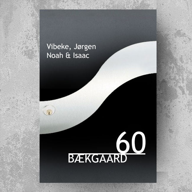 Briefkastenaufkleber im Wellendesign – Namensliste oben, große Hausnummer und Nachname unterstrichen – wetterfestes Vinyl