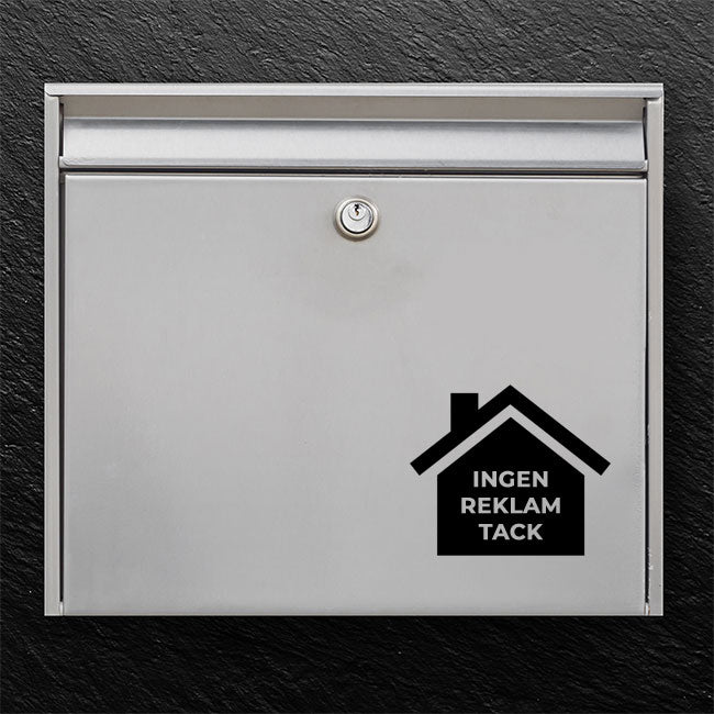 Briefkastenaufkleber mit Haussymbol – „Bitte keine Werbung“ auf silbernem Briefkasten