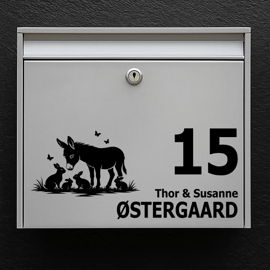 Briefkastenaufkleber mit Esel mit Kaninchen