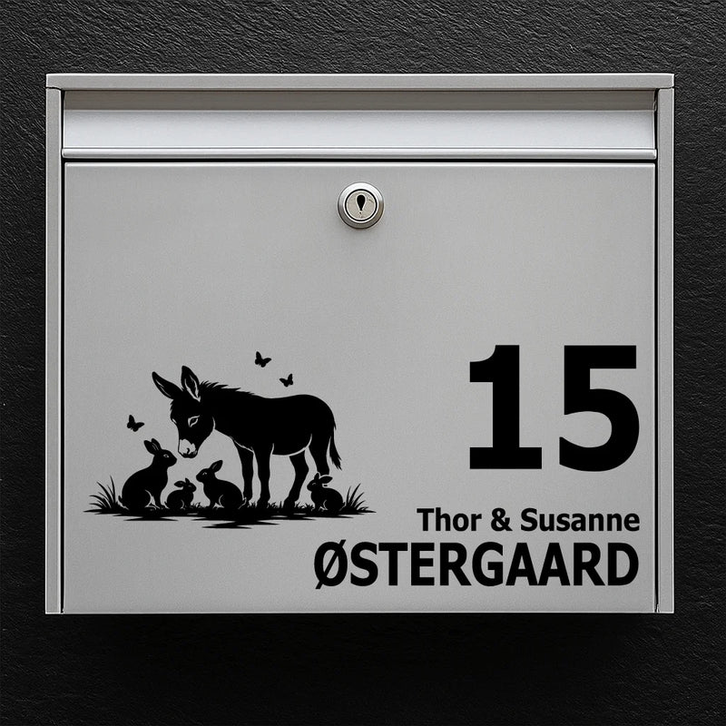 Briefkastenaufkleber mit Esel mit Kaninchen