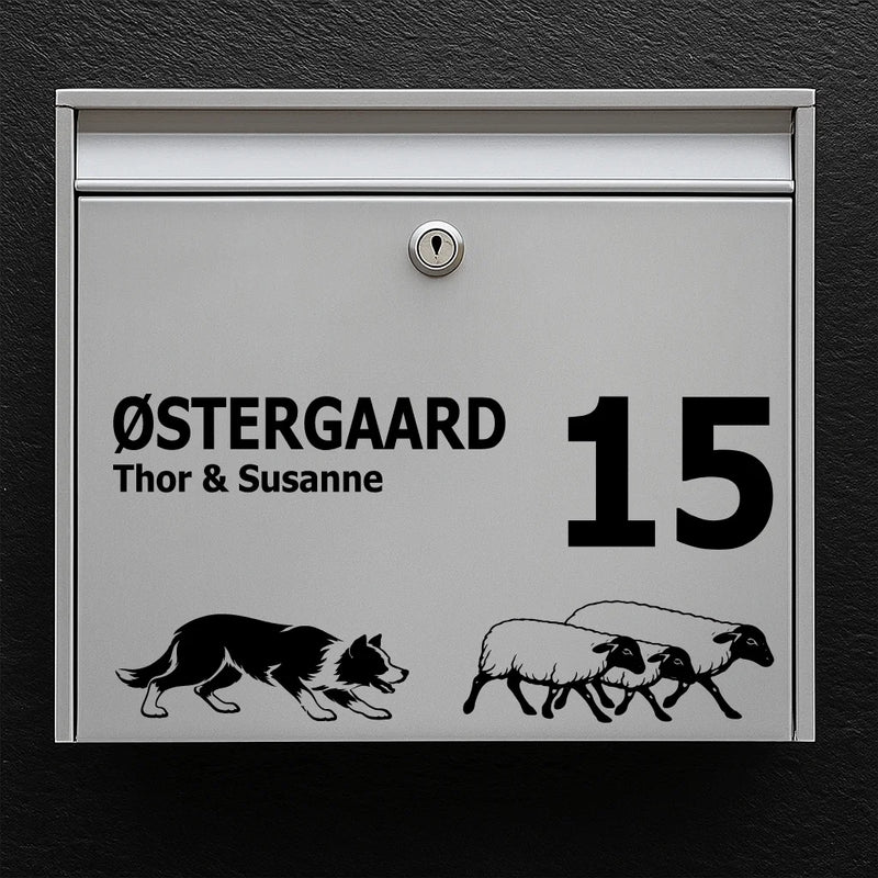 Briefkastenaufkleber mit Border Collie mit Schafen