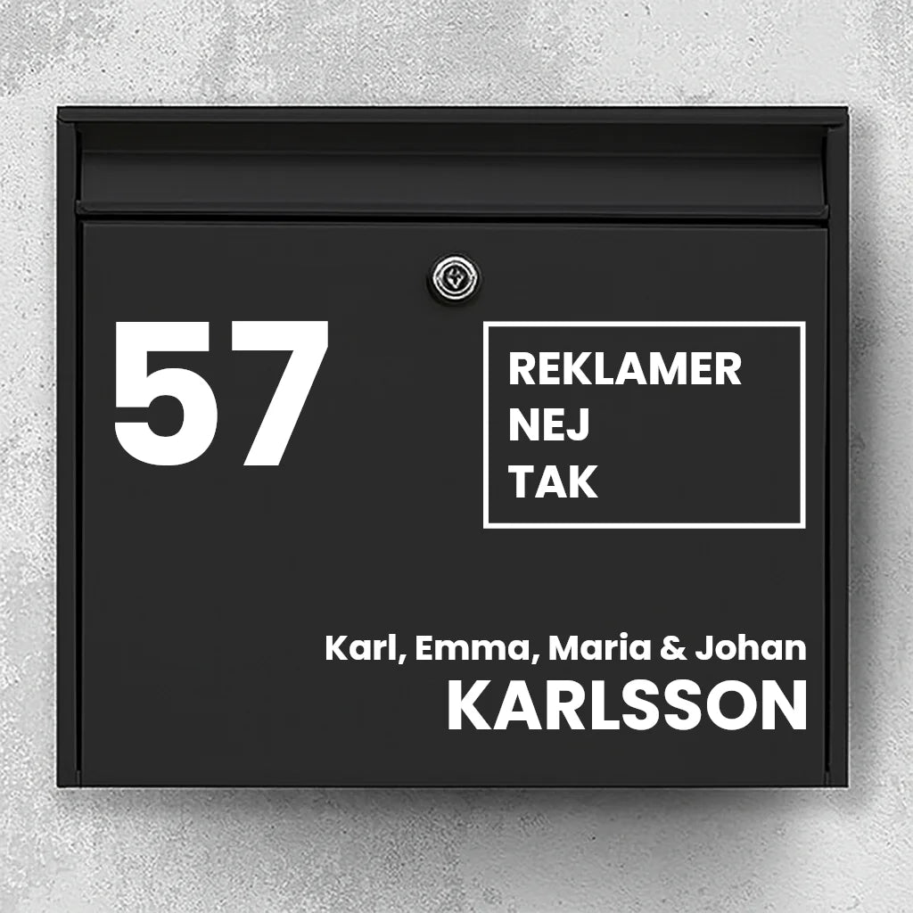 Briefkastenaufkleber – große Hausnummer, werbefreies quadratisches Schild und Nachname (mit Zeile für den Vornamen) 