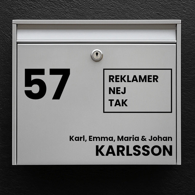 Briefkastenaufkleber – große Hausnummer, werbefreies quadratisches Schild und Nachname (mit Zeile für den Vornamen) 
