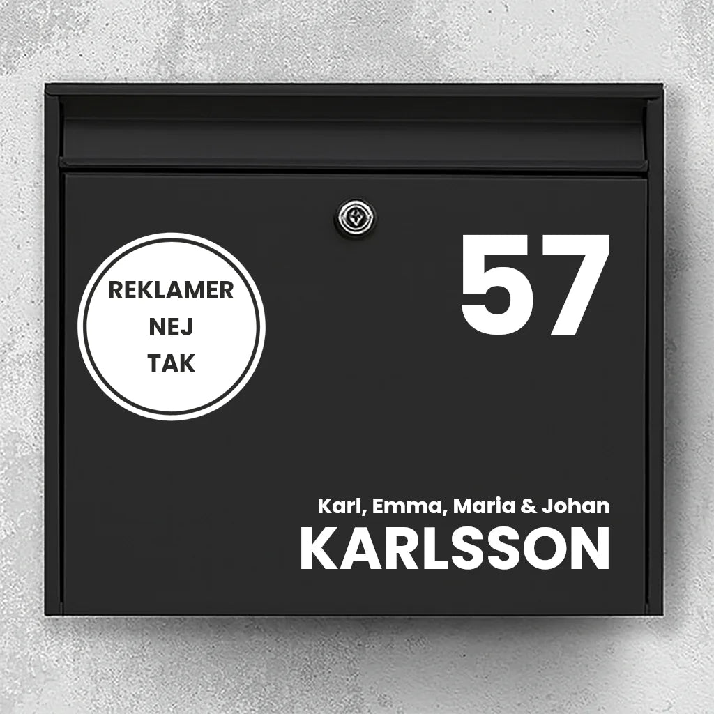 Briefkastenaufkleber – große Hausnummer, rundes werbefreies Emblem &amp; Nachname (mit Zeile für den Vornamen) 
