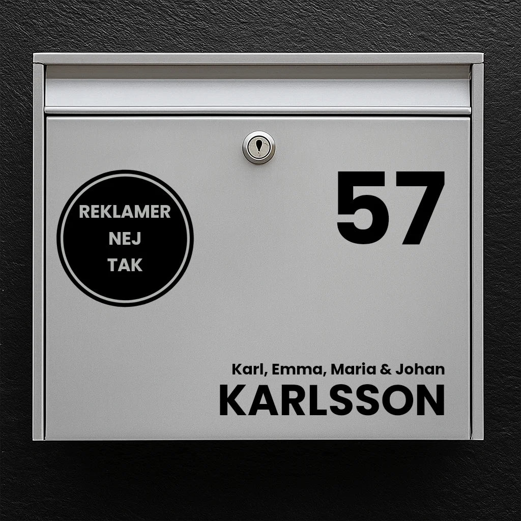 Briefkastenaufkleber – große Hausnummer, rundes werbefreies Emblem &amp; Nachname (mit Zeile für den Vornamen) 