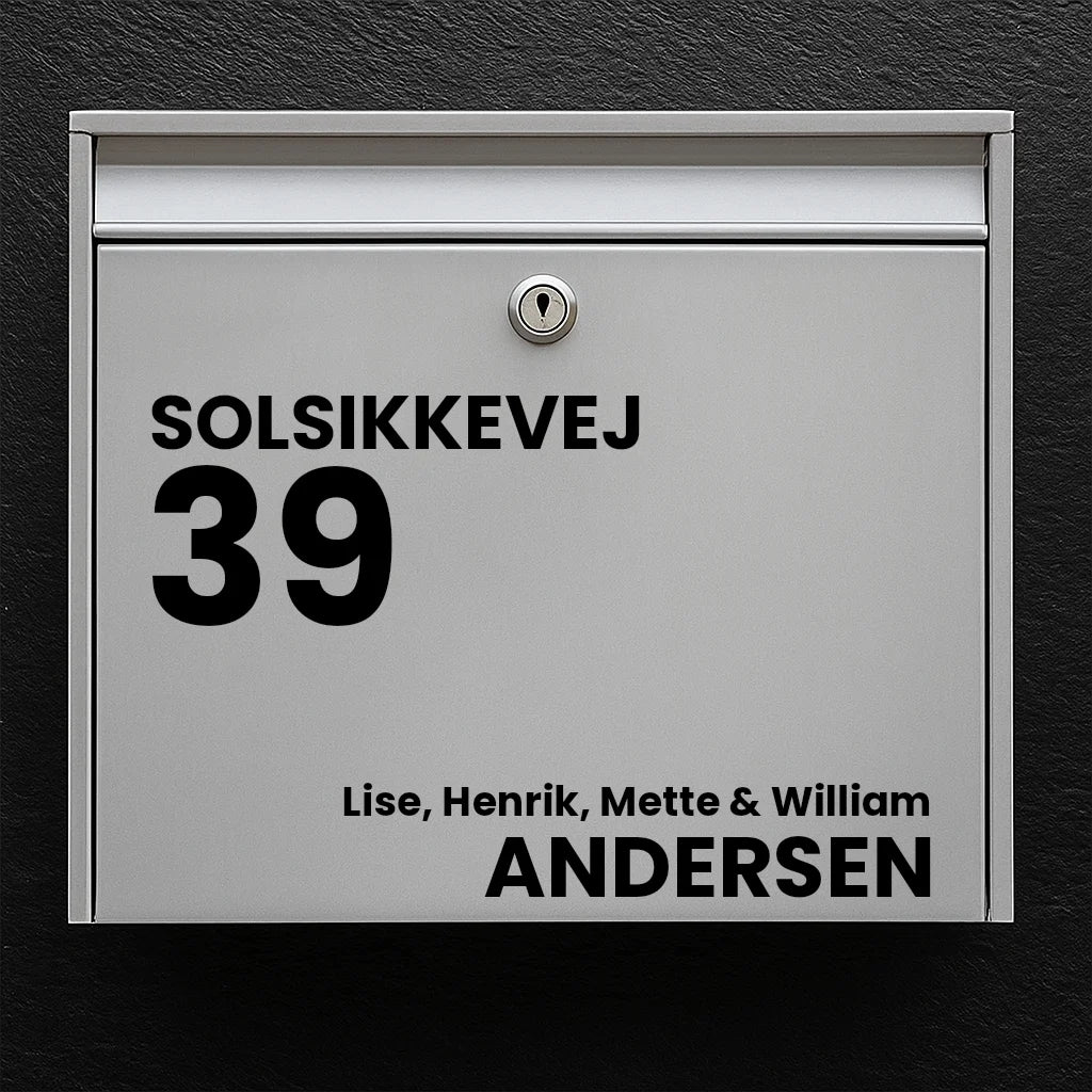 Briefkastenaufkleber – Straßenname, große Hausnummer und Nachname (mit Vornamen) 
