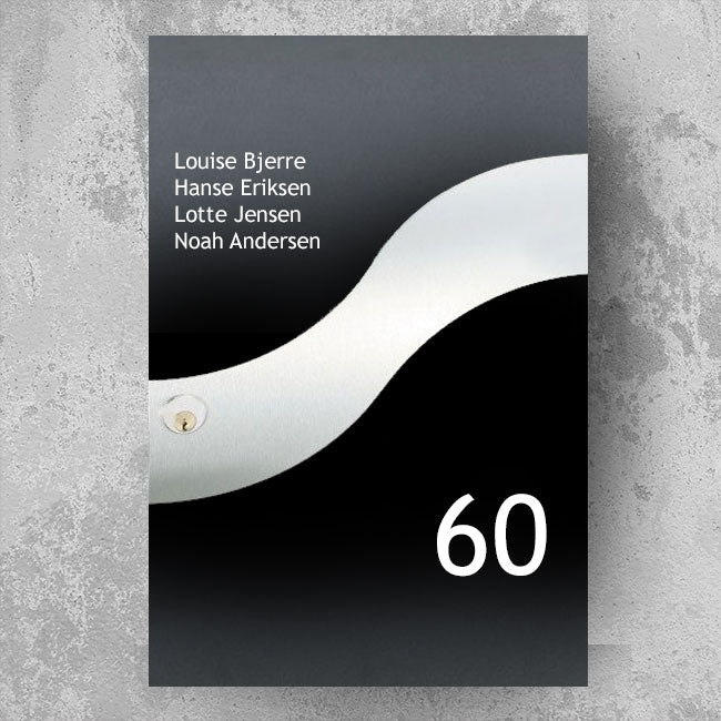 Briefkastenaufkleber im geschwungenen/wellenförmigen Design – mehrzeilige Namensliste und große Hausnummer – wetterfestes Vinyl