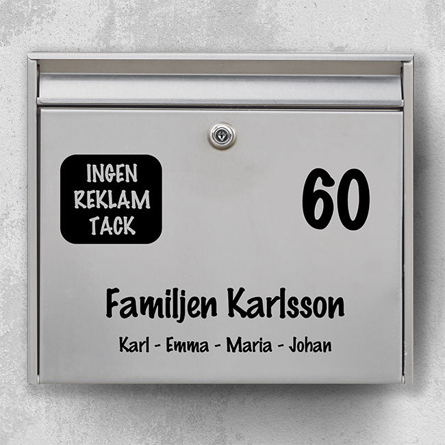 Briefkastenschild – Abgerundetes Symbol mit „Bitte keine Werbung“, gut lesbare Hausnummer und Zeile für Familiennamen – Robuster Aufkleber für den Außenbereich