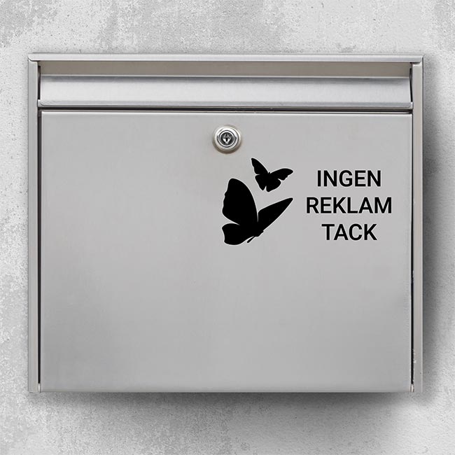 Briefkastenaufkleber mit Schmetterlingen – „Bitte keine Werbung“ auf silbernem Briefkasten, werbefreier Aufkleber