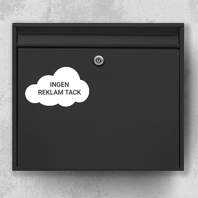 Briefkastenaufkleber in Form einer weißen Wolke mit dem Text „Bitte keine Werbung“ – werbefreier Aufkleber für schwarzen Briefkasten