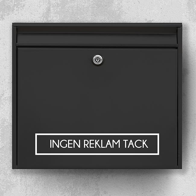 Briefkastenaufkleber – „Bitte keine Werbung“ in weißem Rahmen auf schwarzem Briefkasten