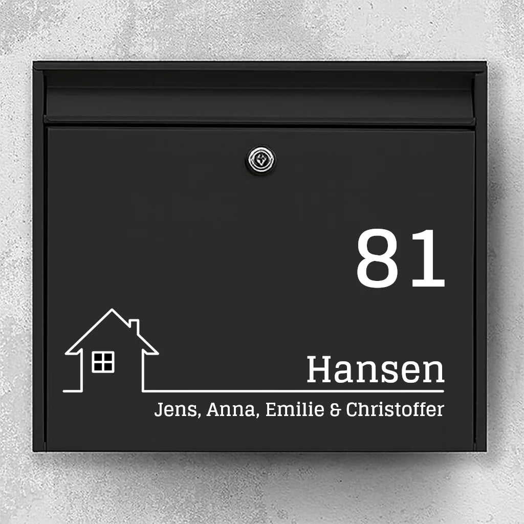 Briefkastenaufkleber – Haussymbol, große Hausnummer und Familienname