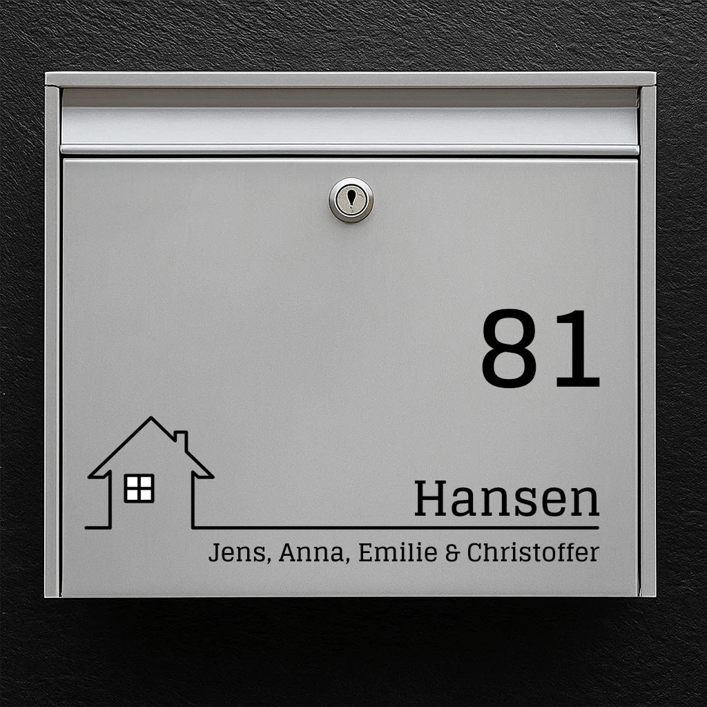 Briefkastenaufkleber – Haussymbol, große Hausnummer und Familienname