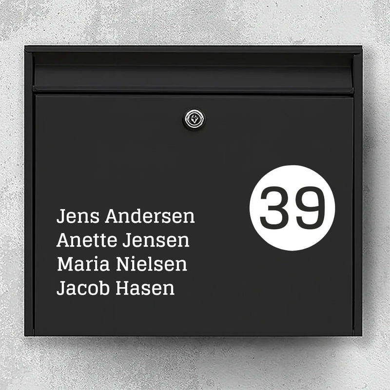 Briefkastenaufkleber – Namensliste mit rundem Hausnummernschild