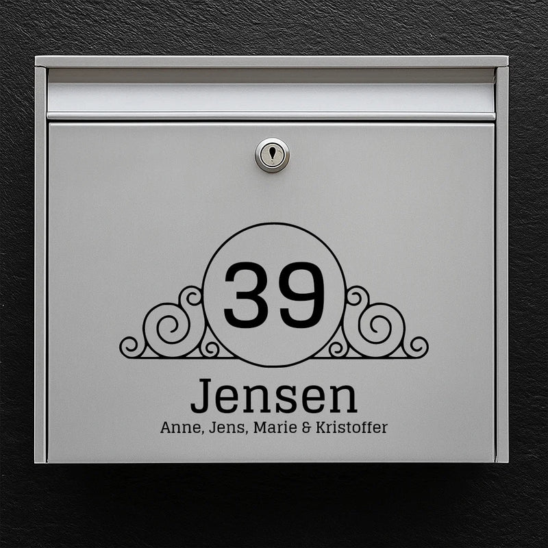 Briefkastenaufkleber – Wappenornament mit Hausnummer, Nachname und Vornamen 