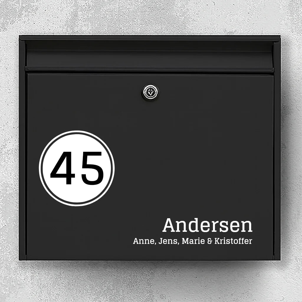 Briefkastenaufkleber – Hausnummernschild links mit Nachnamen und Vornamen