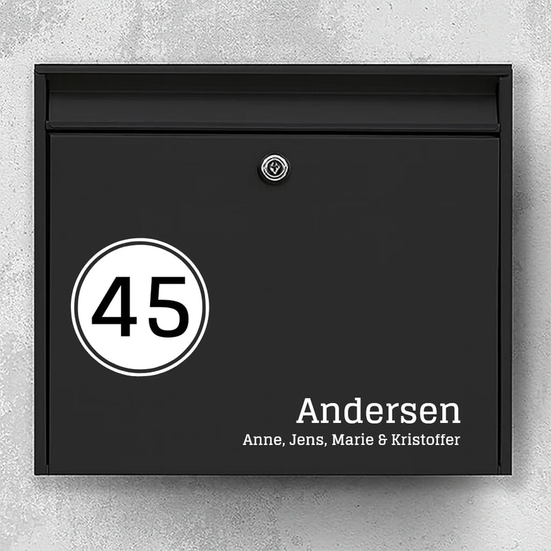 Briefkastenaufkleber – Hausnummernschild links mit Nachnamen und Vornamen