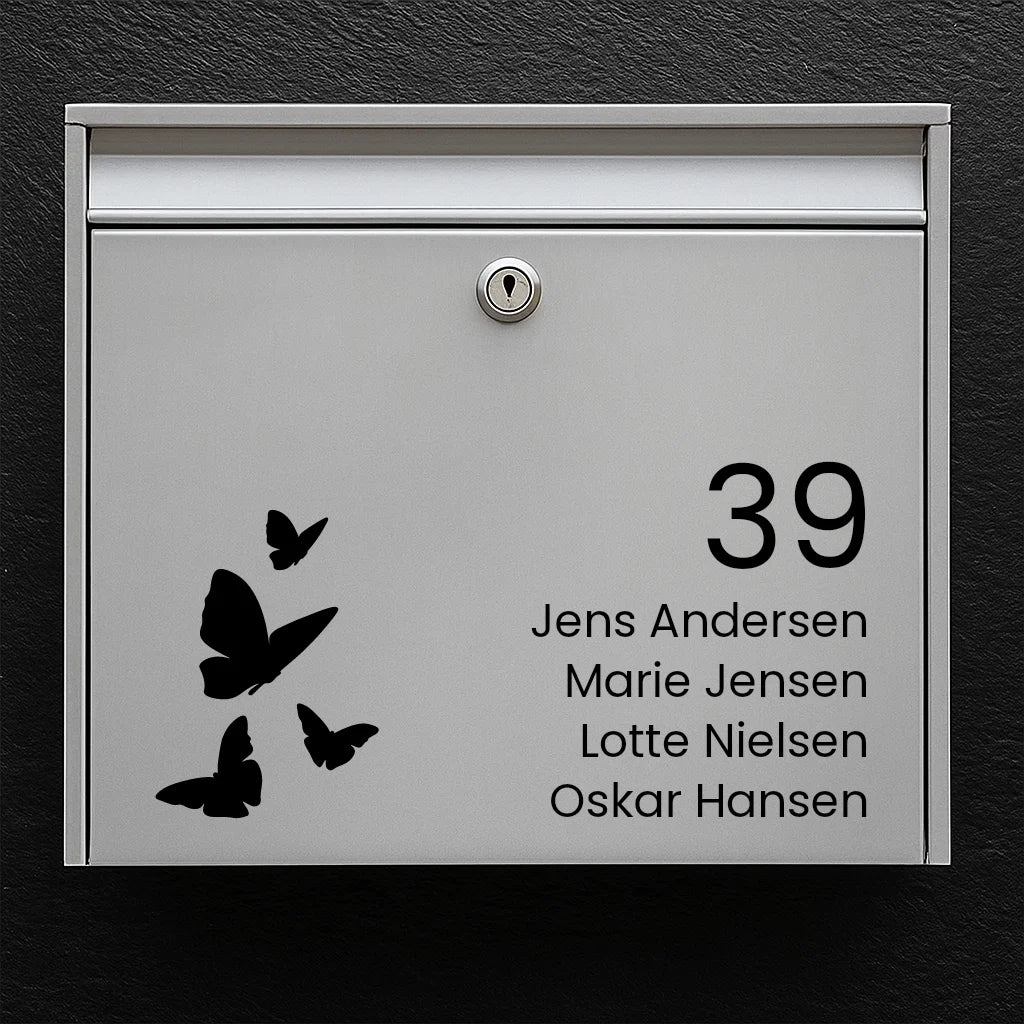 Briefkastenaufkleber – Schmetterlinge mit Hausnummer und Namensliste