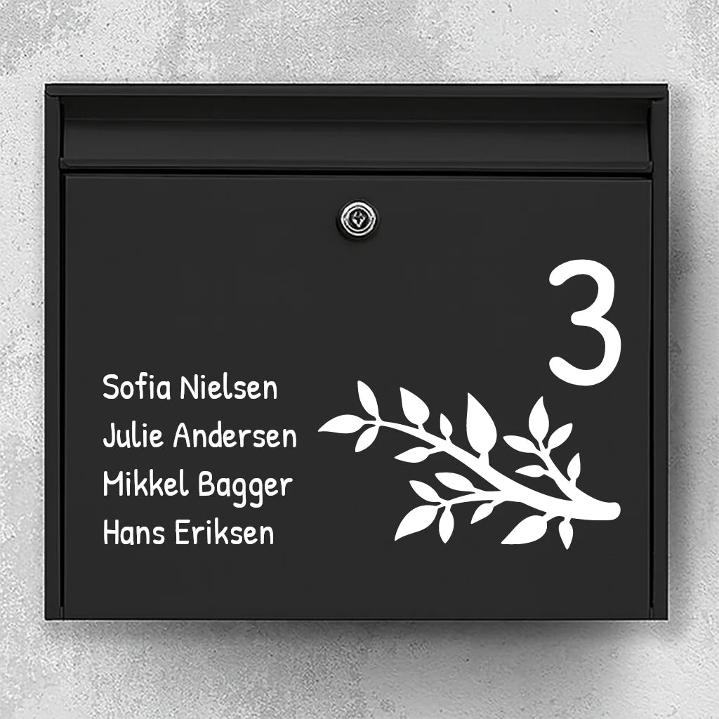 Briefkastenaufkleber – Zweigmotiv mit Hausnummer und Namensliste