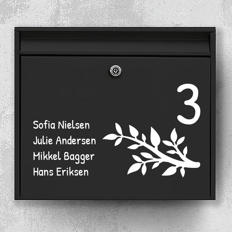 Briefkastenaufkleber – Zweigmotiv mit Hausnummer und Namensliste