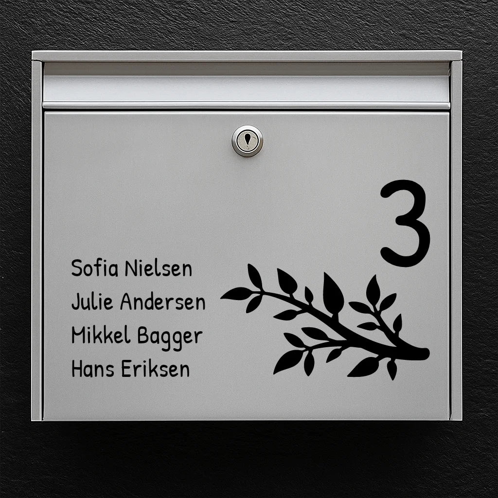Briefkastenaufkleber – Zweigmotiv mit Hausnummer und Namensliste