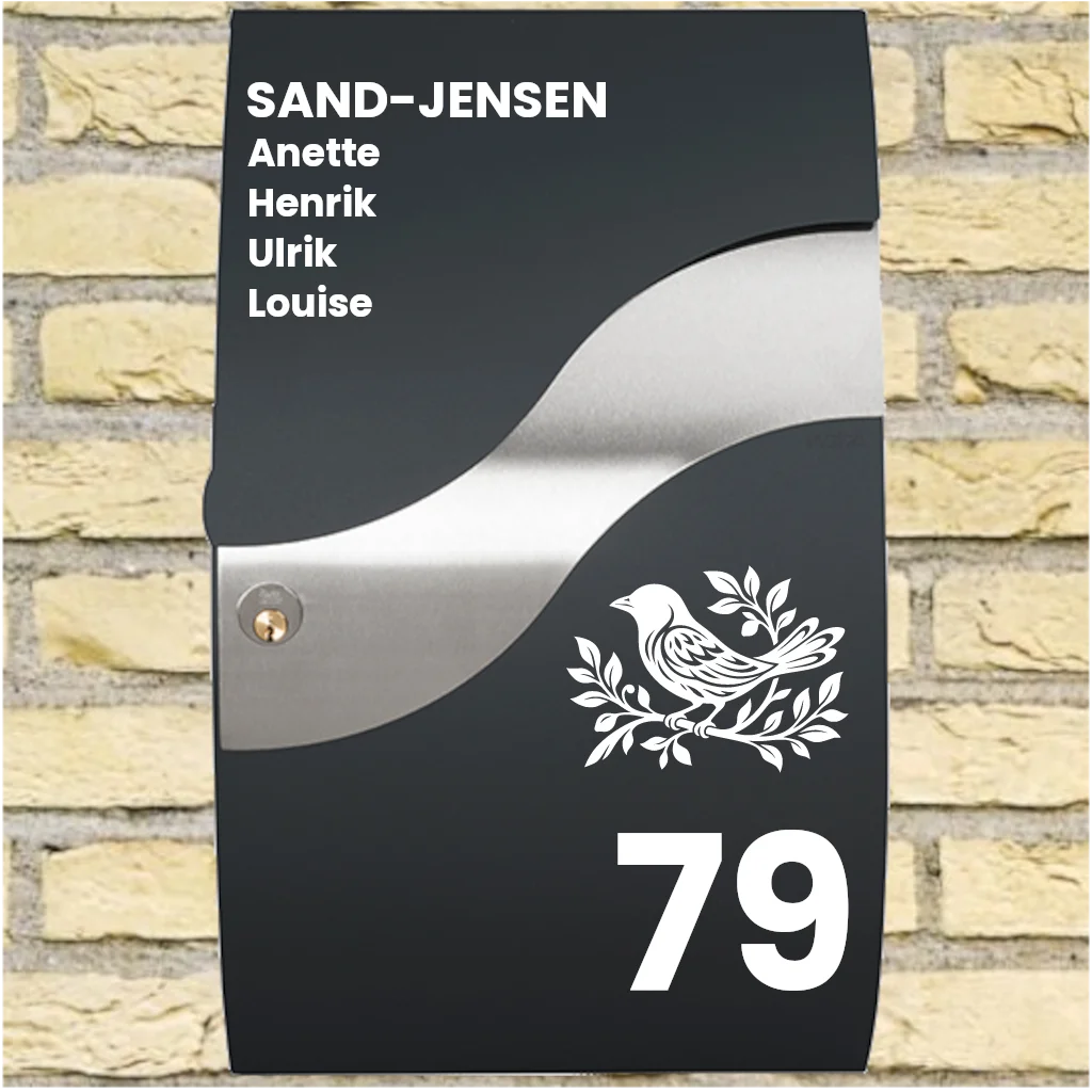 Briefkasten-Aufkleber – Wave-Layout mit Vogelmotiv, Nachname, Vornamen & Hausnummer