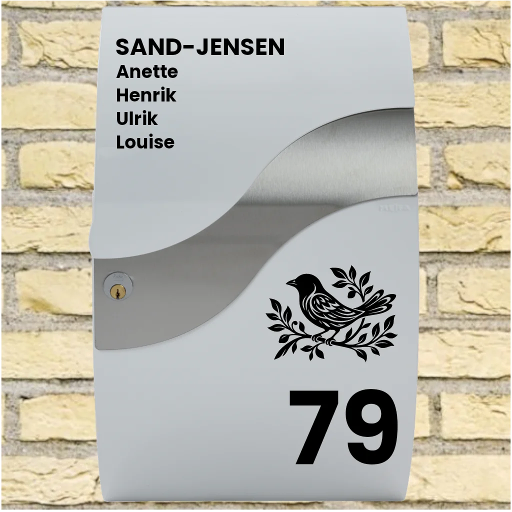Briefkasten-Aufkleber – Wave-Layout mit Vogelmotiv, Nachname, Vornamen & Hausnummer