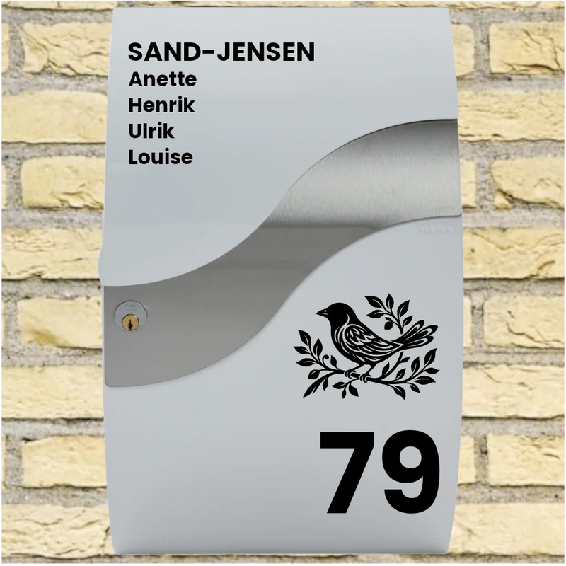 Briefkasten-Aufkleber – Wave-Layout mit Vogelmotiv, Nachname, Vornamen & Hausnummer