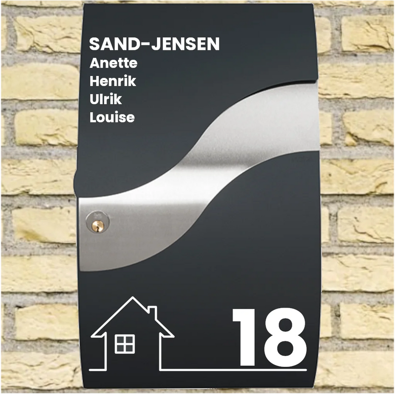 Briefkasten-Aufkleber – Wave-Layout mit Hausmotiv, Nachname, Vornamen & Hausnummer