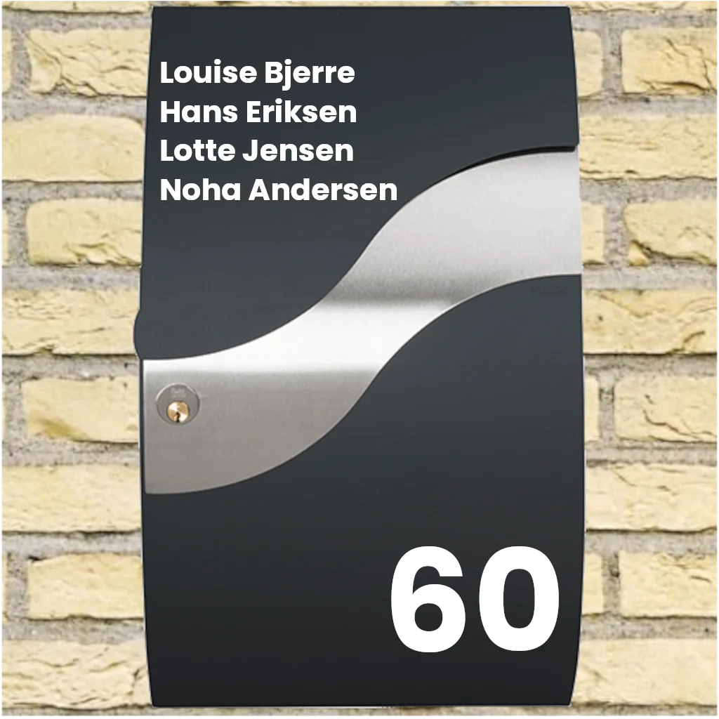 Briefkastenaufkleber – Wellenförmiges Design mit Namensliste und großer Hausnummer