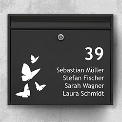 Namensschild Briefkasten - Briefkastenaufkleber P: Schmetterlinge